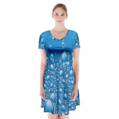 Water Bubble Blue Foam Short Sleeve V-neck Flare Dress by Mariart