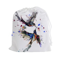 Colorful Love Birds Illustration With Splashes Of Paint Drawstring Pouches (xxl) by TastefulDesigns