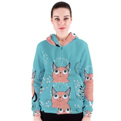 Cat Face Mask Smile Cute Leaf Flower Floral Women s Zipper Hoodie by Mariart