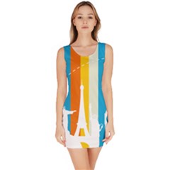 Eiffel Tower Monument Statue Of Liberty Sleeveless Bodycon Dress by Mariart