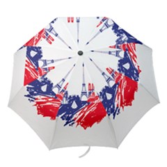 Eiffel Tower Monument Statue Of Liberty France England Red Blue Folding Umbrellas