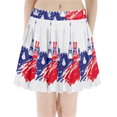 Eiffel Tower Monument Statue Of Liberty France England Red Blue Pleated Mini Skirt by Mariart
