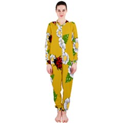 Flower Floral Sunflower Butterfly Red Yellow White Green Leaf Onepiece Jumpsuit (ladies) 