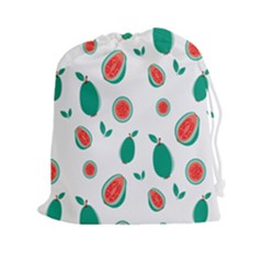 Fruit Green Red Guavas Leaf Drawstring Pouches (xxl) by Mariart