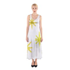 Line Painting Yellow Star Sleeveless Maxi Dress