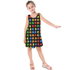 Pacman Seamless Generated Monster Eat Hungry Eye Mask Face Rainbow Color Kids  Sleeveless Dress