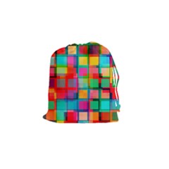 Plaid Line Color Rainbow Red Orange Blue Chevron Drawstring Pouches (small)  by Mariart