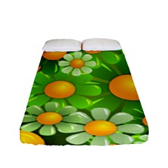Sunflower Flower Floral Green Yellow Fitted Sheet (full/ Double Size) by Mariart