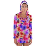 Floral Pattern Background Seamless Women s Long Sleeve Hooded T-shirt