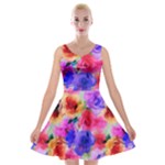Floral Pattern Background Seamless Velvet Skater Dress