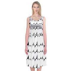 Black And White Wavy Stripes Pattern Midi Sleeveless Dress by dflcprintsclothing