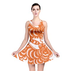 Chinese Zodiac Signs Tiger Star Orangehoroscope Reversible Skater Dress by Mariart