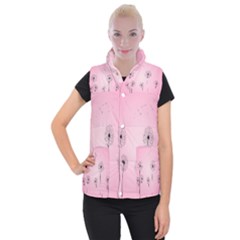 Flower Back Pink Sun Fly Women s Button Up Puffer Vest by Mariart