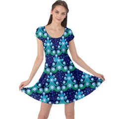 Christmas Tree Snow Green Blue Cap Sleeve Dresses by Mariart
