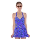 Paint strokes on a blue background                 Halter Swimsuit Dress View1