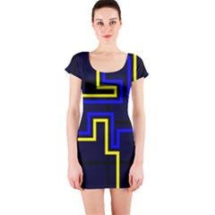 Tron Light Walls Arcade Style Line Yellow Blue Short Sleeve Bodycon Dress