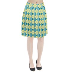 Yellow Blue Diamond Chevron Wave Pleated Skirt