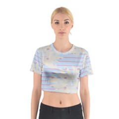 Flower Floral Sunflower Line Horizontal Pink White Blue Cotton Crop Top by Mariart
