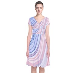 Marble Abstract Texture With Soft Pastels Colors Blue Pink Grey Short Sleeve Front Wrap Dress by Mariart