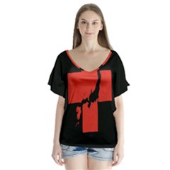 Sign Health Red Black Flutter Sleeve Top by Mariart