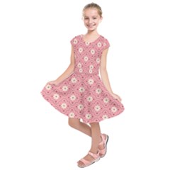 Sunflower Star White Pink Chevron Wave Polka Kids  Short Sleeve Dress