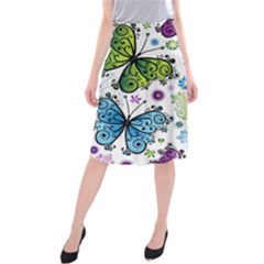 Butterfly Animals Fly Purple Green Blue Polkadot Flower Floral Star Midi Beach Skirt by Mariart