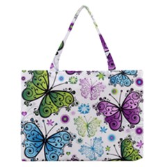 Butterfly Animals Fly Purple Green Blue Polkadot Flower Floral Star Medium Zipper Tote Bag