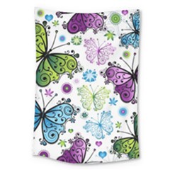 Butterfly Animals Fly Purple Green Blue Polkadot Flower Floral Star Large Tapestry