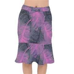 Feathers Quill Pink Grey Mermaid Skirt by Mariart