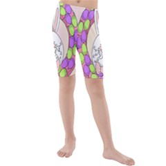 Make An Easter Egg Wreath Rabbit Face Cute Pink White Kids  Mid Length Swim Shorts by Mariart