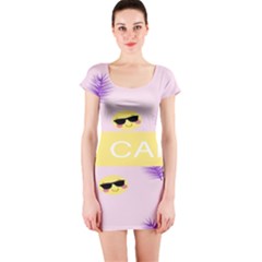I Can Purple Face Smile Mask Tree Yellow Short Sleeve Bodycon Dress by Mariart