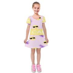 I Can Purple Face Smile Mask Tree Yellow Kids  Short Sleeve Velvet Dress by Mariart