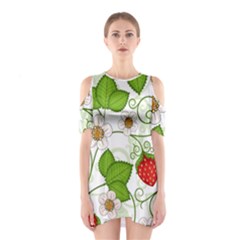 Strawberry Fruit Leaf Flower Floral Star Green Red White Shoulder Cutout One Piece by Mariart