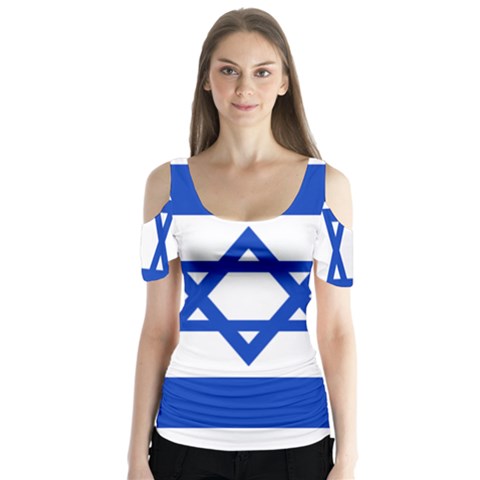 Flag Of Israel Butterfly Sleeve Cutout Tee  by abbeyz71