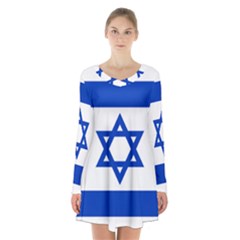 Flag Of Israel Long Sleeve Velvet V-neck Dress by abbeyz71