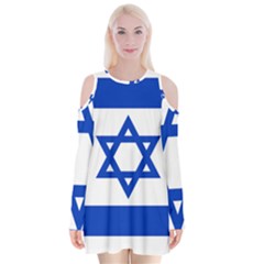 Flag Of Israel Velvet Long Sleeve Shoulder Cutout Dress by abbeyz71