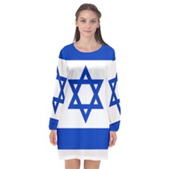 Flag Of Israel Long Sleeve Chiffon Shift Dress  by abbeyz71
