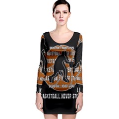 Basketball Never Stops Long Sleeve Bodycon Dress by Valentinaart
