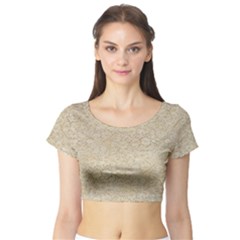 Old Floral Crochet Lace Pattern Beige Bleached Short Sleeve Crop Top (tight Fit) by EDDArt
