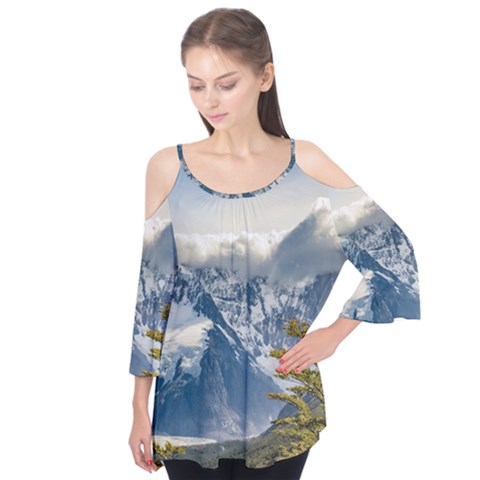 Snowy Andes Mountains, El Chalten Argentina Flutter Tees by dflcprints