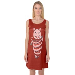 Red Stupid Self Eating Gluttonous Pig Sleeveless Satin Nightdress by CreaturesStore
