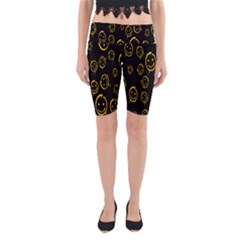 Face Smile Bored Mask Yellow Black Yoga Cropped Leggings by Mariart