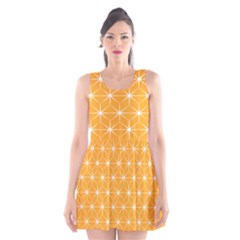 Yellow Stars Iso Line White Scoop Neck Skater Dress by Mariart