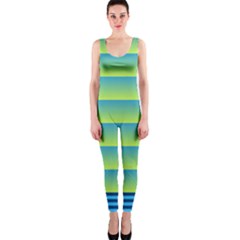 Line Horizontal Green Blue Yellow Light Wave Chevron Onepiece Catsuit by Mariart