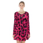 Leopard Skin Long Sleeve Velvet V-neck Dress