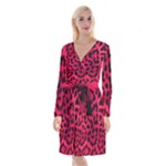 Leopard Skin Long Sleeve Velvet Front Wrap Dress