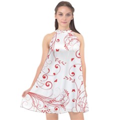 Floral Design Halter Neckline Chiffon Dress  by ValentinaDesign