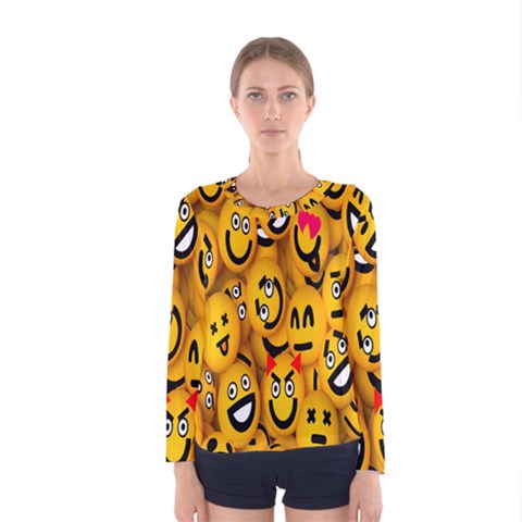Smileys Linus Face Mask Cute Yellow Women s Long Sleeve Tee by Mariart