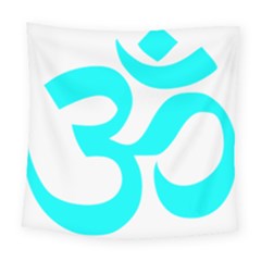 Aum Om Cyan Square Tapestry (large) by abbeyz71