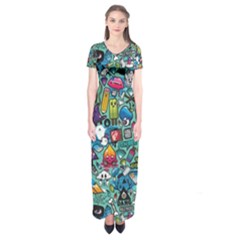Colorful Drawings Pattern Short Sleeve Maxi Dress by Nexatart